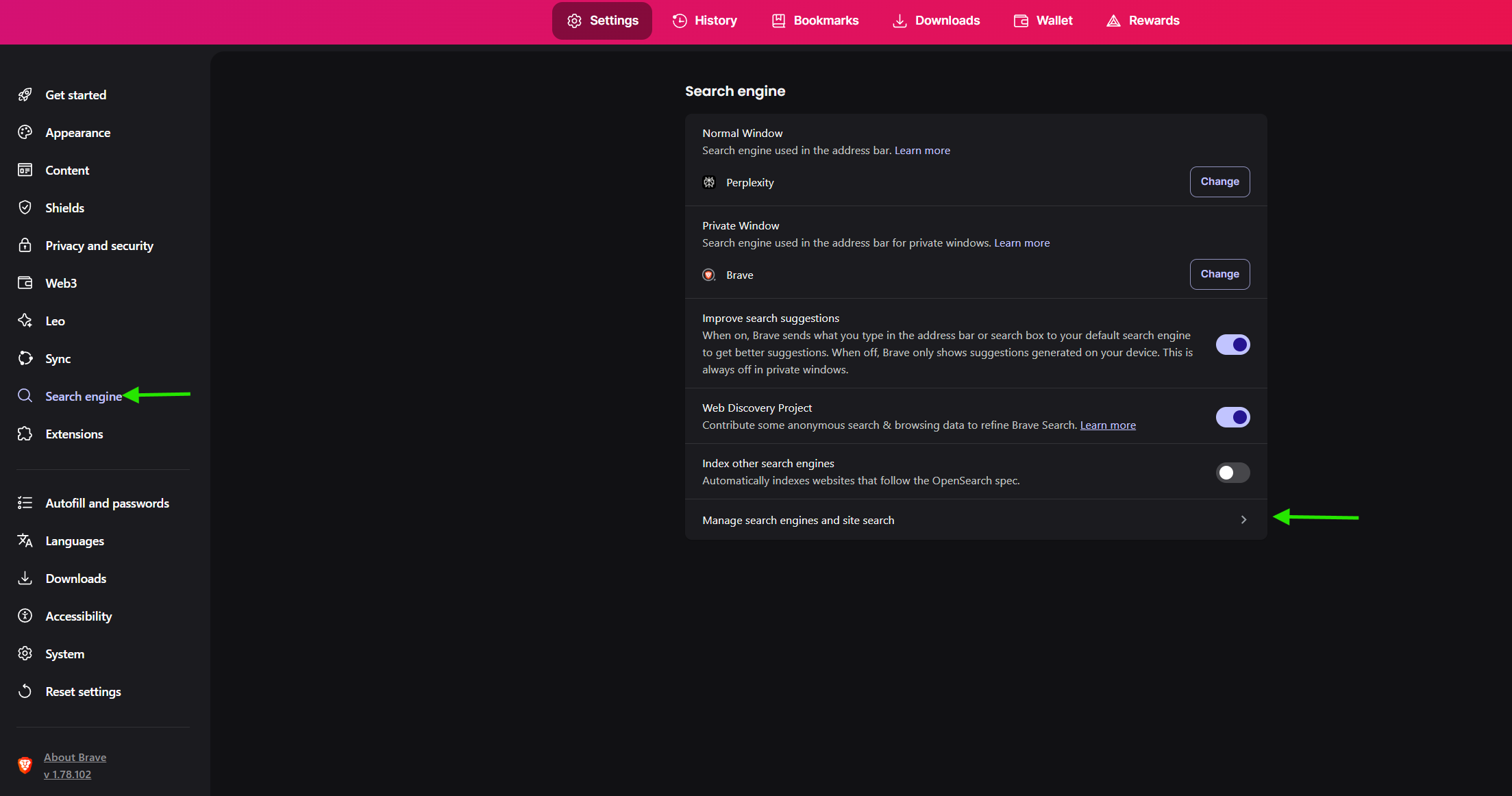 Brave Search Engine Settings